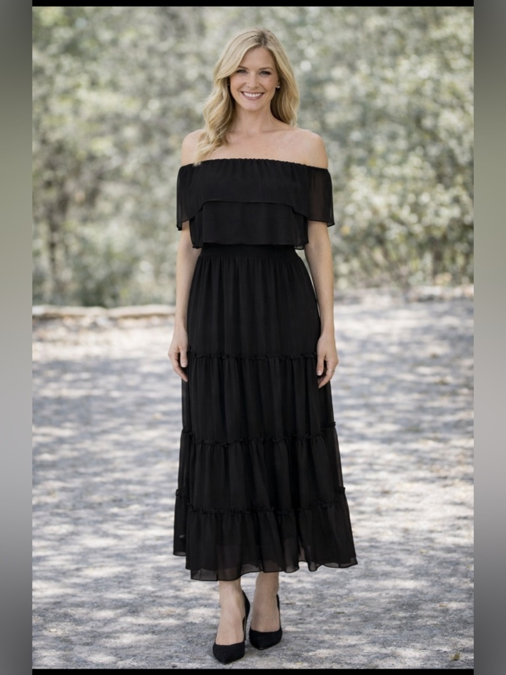 1 STATE Devika NWT Women's Black size Small Strapless Ruffle Tiered Maxi Dress